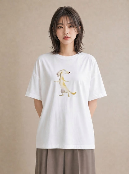 グラフィックTシャツ レディース ミニチュアダックスフンド 犬 いぬ イラスト ニュアンス 秋コーデ おしゃれギフト 白T YMAZO
