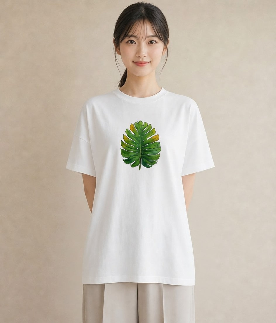 グラフィックTシャツ レディース モンステラ 植物 ボタニカル イラスト 上品 クリスマス 旅行 白T YMAZO