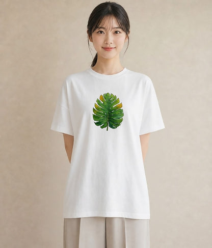 グラフィックTシャツ レディース モンステラ 植物 ボタニカル イラスト 上品 クリスマス 旅行 白T YMAZO
