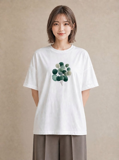 プリントTシャツ レディース 葉っぱ 植物 ボタニカル イラスト シンプル デイリーウェア 休日 白T YMAZO