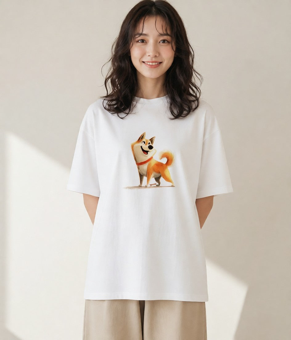 Tシャツ レディース 柴犬 しばいぬ 犬 いぬ イラスト 旅行コーデ 通勤 在宅 白T YMAZO