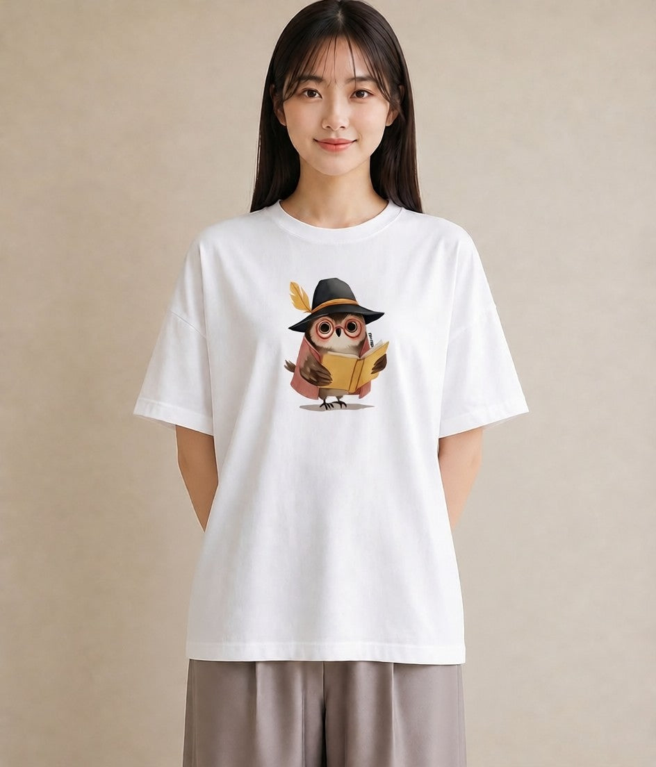 半袖Tシャツ レディース フクロウ 動物 アニマル イラスト 手描き風 クリスマス 旅行 白T YMAZO