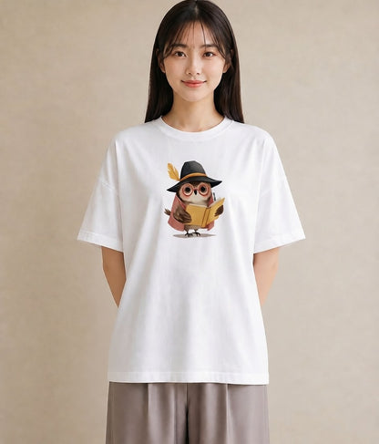半袖Tシャツ レディース フクロウ 動物 アニマル イラスト 手描き風 クリスマス 旅行 白T YMAZO