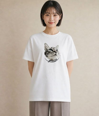 Tシャツ レディース キジトラ 猫 ねこ イラスト 普段使い お出かけ 普段着 白T YMAZO