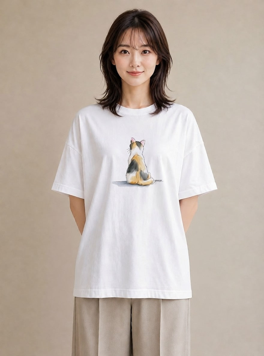 デザインTシャツ レディース サバトラ 猫 ねこ イラスト ゆるコーデ カフェ巡り 女子会 白T YMAZO