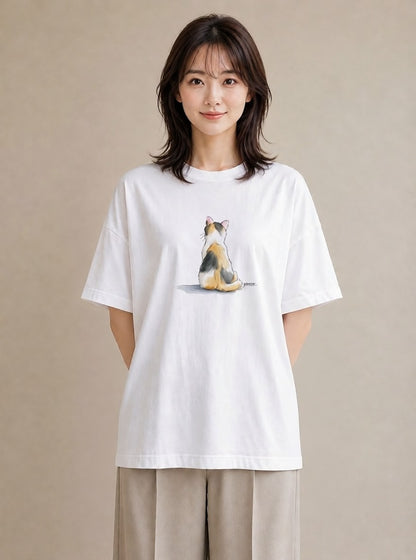 デザインTシャツ レディース サバトラ 猫 ねこ イラスト ゆるコーデ カフェ巡り 女子会 白T YMAZO