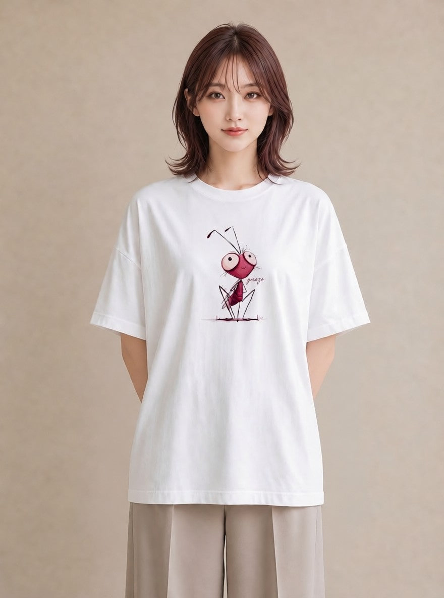 半袖Tシャツ レディース アリ 昆虫 虫 イラスト 可愛い ギフト 母の日 白T YMAZO