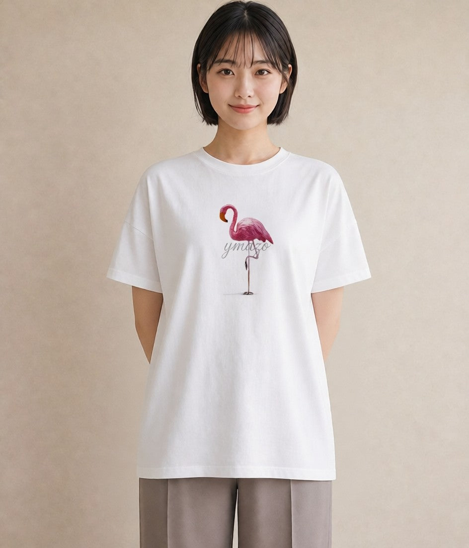 Tシャツ レディース フラミンゴ 動物 アニマル イラスト お揃い 親子 白T YMAZO