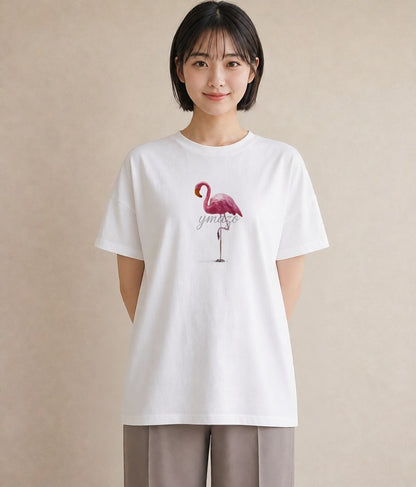 Tシャツ レディース フラミンゴ 動物 アニマル イラスト お揃い 親子 白T YMAZO