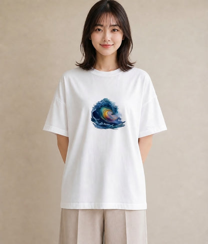 Tシャツ レディース 波 星空 宇宙 イラスト ミニマル 女性 旅行用 白T YMAZO