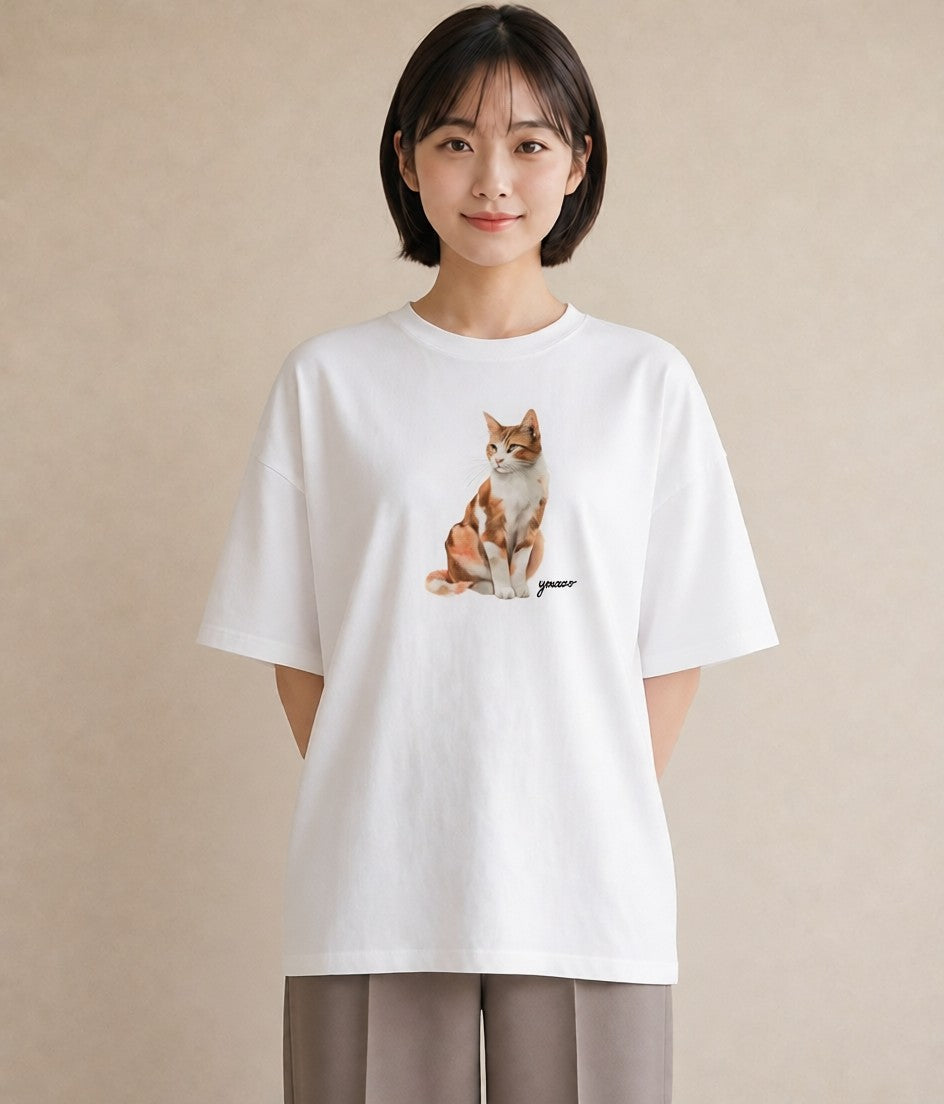 グラフィックTシャツ レディース 肉球 猫 ねこ イラスト カフェコーデ カジュアルコーデ 買い物 白T YMAZO