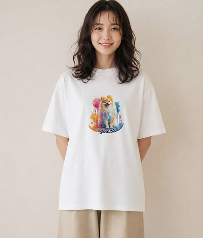 デザインTシャツ レディース ポメラニアン ポメ 犬 いぬ イラスト アート風 友達ギフト 部屋着 白T YMAZO