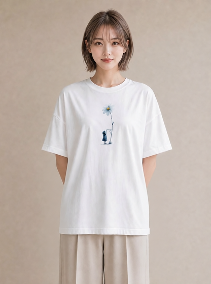 デザインTシャツ レディース デイジー 花 花柄 イラスト こなれ感 女性向けギフト 散歩 白T