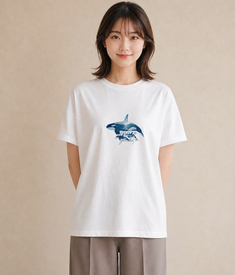 Tシャツ レディース クジラ 海の生き物 海 イラスト レトロ 部屋着 女性向けギフト 白T YMAZO