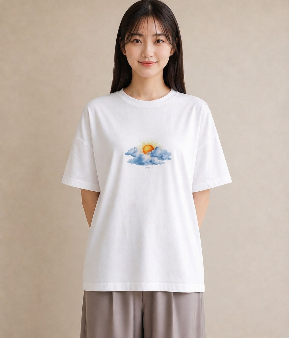 半袖Tシャツ レディース 空 星空 宇宙 イラスト ミニマル 社会人 女性 白T YMAZO