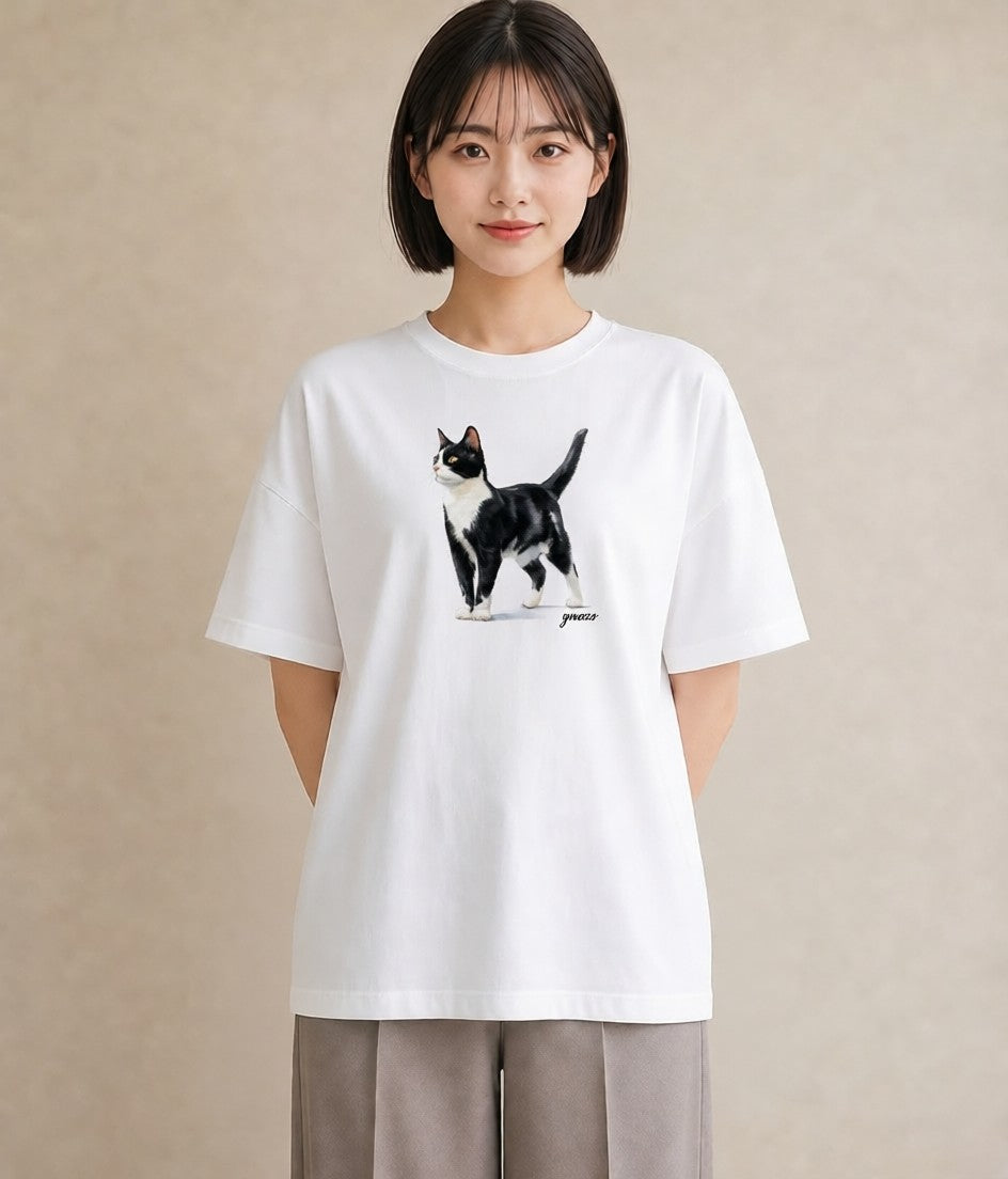 半袖Tシャツ レディース 愛猫 猫 ねこ イラスト カフェコーデ 旅行 母娘コーデ 白T YMAZO