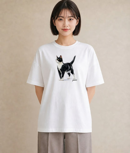 半袖Tシャツ レディース 愛猫 猫 ねこ イラスト カフェコーデ 旅行 母娘コーデ 白T YMAZO