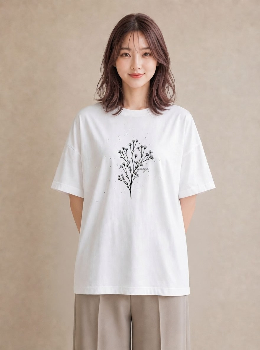 デザインTシャツ レディース 小花 花 フラワー イラスト カフェコーデ 在宅 公園 白T YMAZO