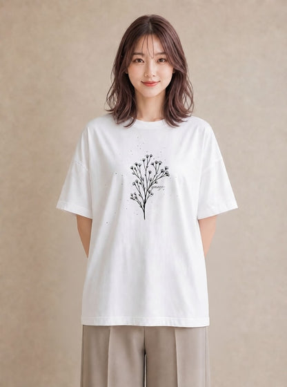 デザインTシャツ レディース 小花 花 フラワー イラスト カフェコーデ 在宅 公園 白T YMAZO