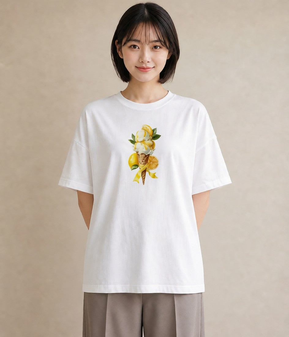 デザインTシャツ レディース ソフトクリーム 食べ物 フード イラスト カジュアル 部屋着 女性向けギフト 白T YMAZO