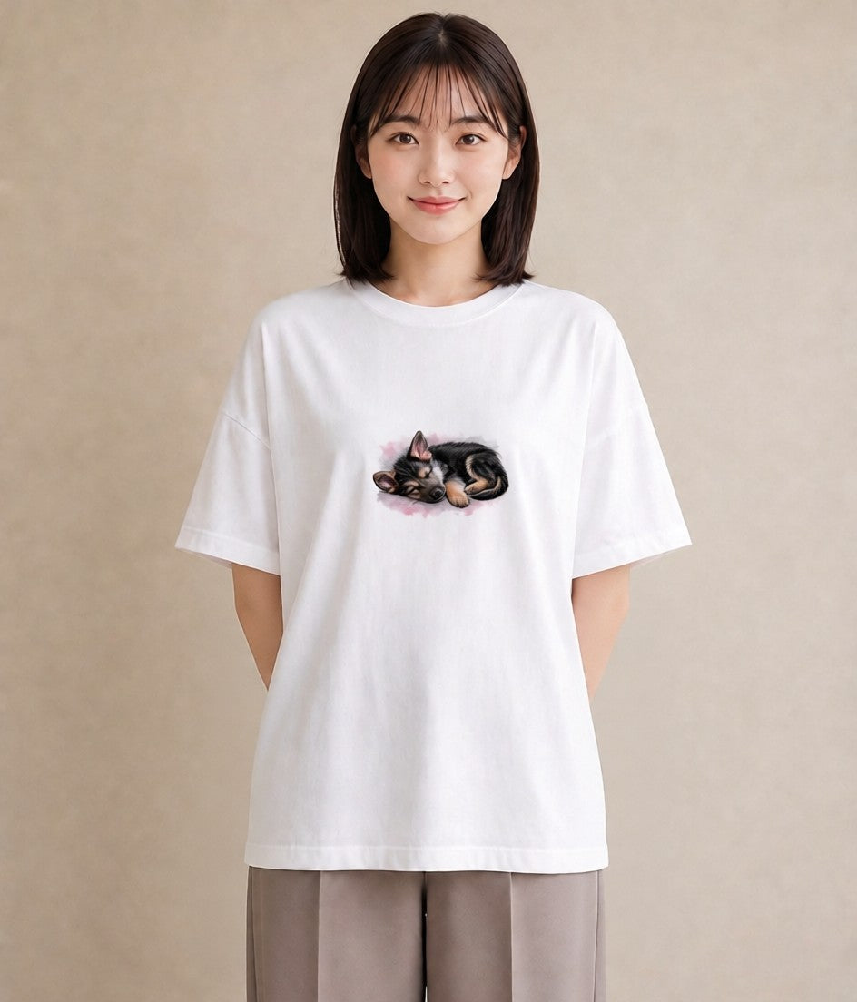 デザインTシャツ レディース ジャーマンシェパード 犬 いぬ イラスト ユニーク 在宅 公園 白T YMAZO