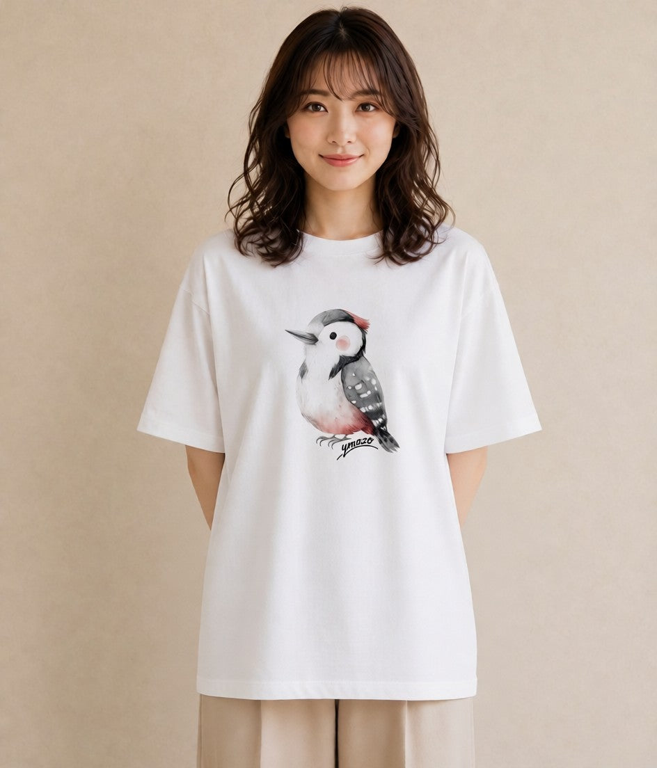 半袖Tシャツ レディース シマエナガ しまえなが 動物 アニマル イラスト カフェコーデ 在宅 公園 白T YMAZO
