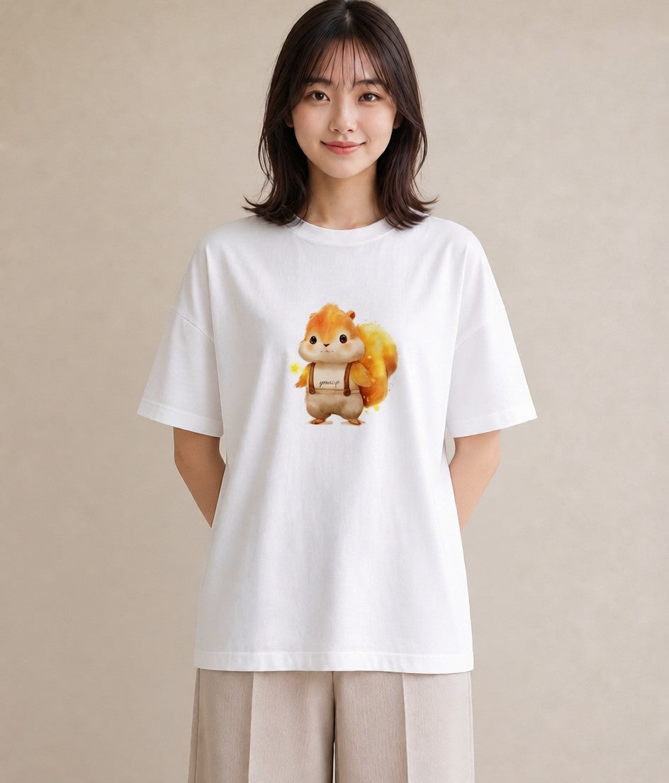 半袖Tシャツ レディース リス ペット 動物 イラスト 線画 ギフト 母の日 白T YMAZO