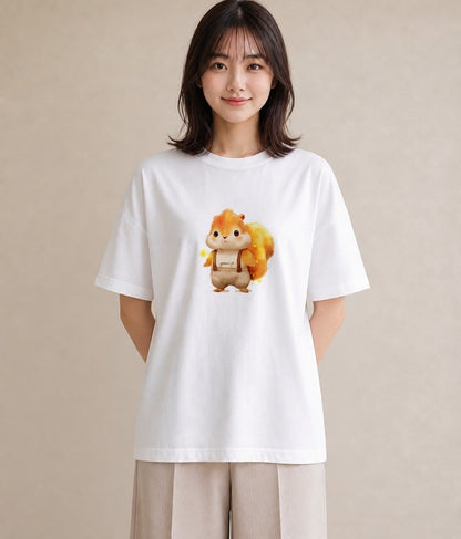 半袖Tシャツ レディース リス ペット 動物 イラスト 線画 ギフト 母の日 白T YMAZO