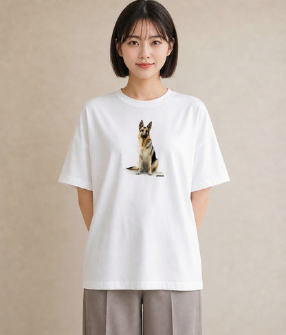 デザインTシャツ レディース ジャーマンシェパード 犬 いぬ イラスト ユニーク クリスマス 旅行 白T YMAZO