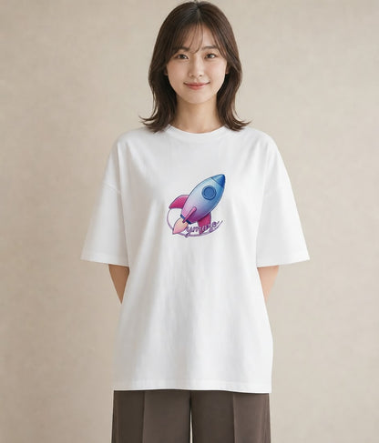 デザインTシャツ レディース ロケット 星空 宇宙 イラスト シック ギフト 母の日 白T YMAZO