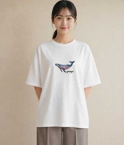 グラフィックTシャツ レディース イルカ 海の生き物 海 イラスト こなれ感 ペアコーデ 秋コーデ 白T YMAZO