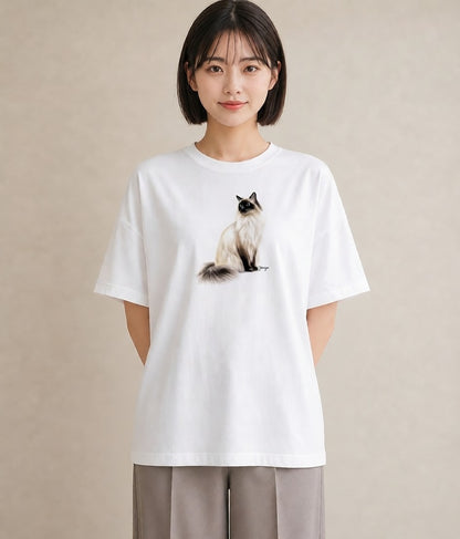 デザインTシャツ レディース ぶち猫 猫 ねこ イラスト ニュアンス カフェ服 クリスマス 白T YMAZO