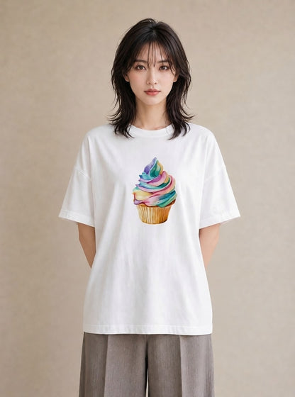 グラフィックTシャツ レディース マカロン 食べ物 フード イラスト カフェコーデ ママ カフェ服 白T YMAZO