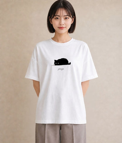 半袖Tシャツ レディース 黒猫 猫 ねこ イラスト ニュアンス 女性向けギフト 散歩 白T YMAZO