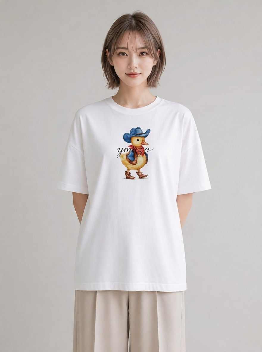 デザインTシャツ レディース アヒル 動物 アニマル イラスト ゆるかわ 春服 ミセス 白T YMAZO