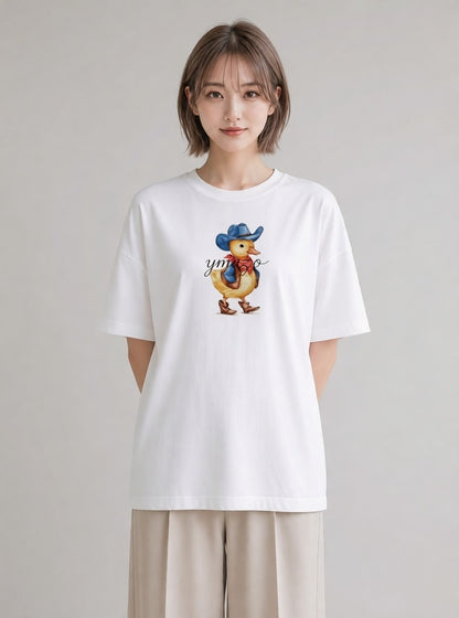 デザインTシャツ レディース アヒル 動物 アニマル イラスト ゆるかわ 春服 ミセス 白T YMAZO