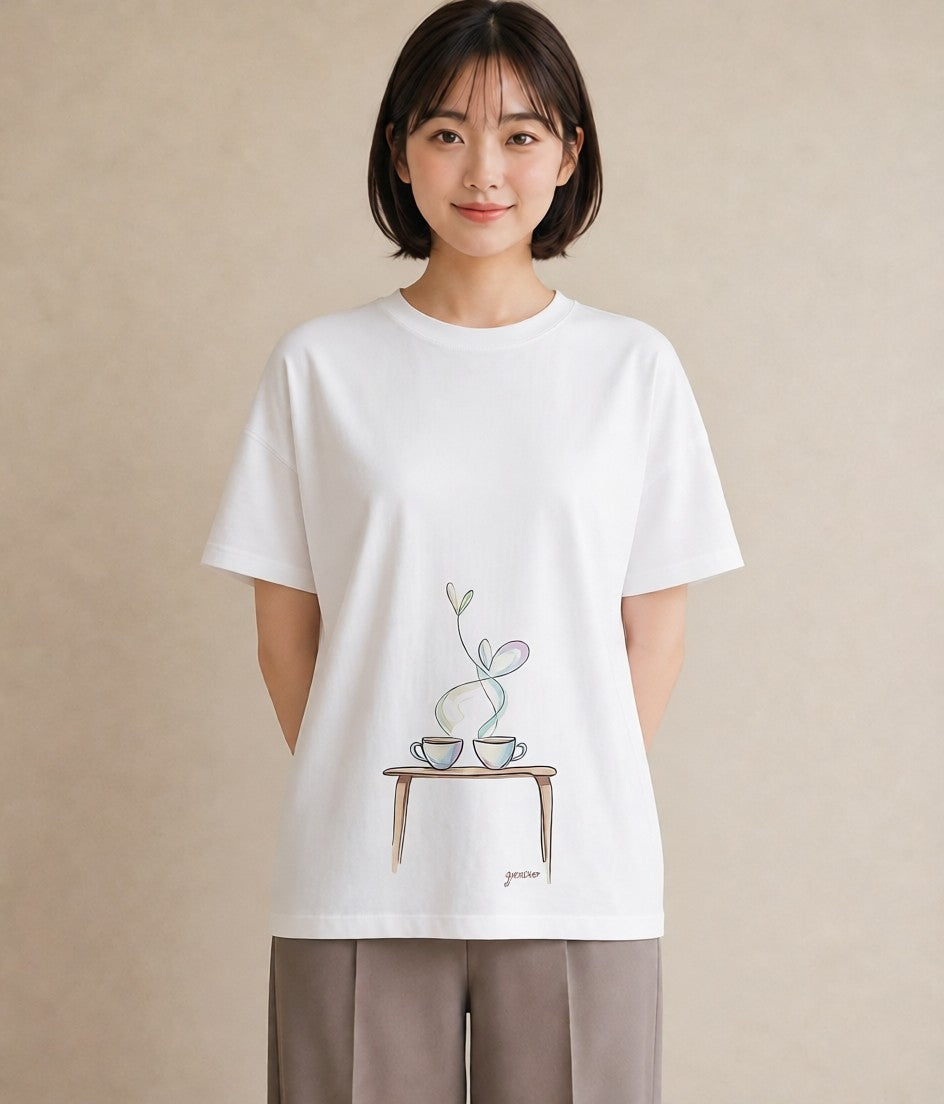 グラフィックTシャツ レディース コーヒー カフェ 珈琲 イラスト 休日コーデ 旅行用 海 白T YMAZO