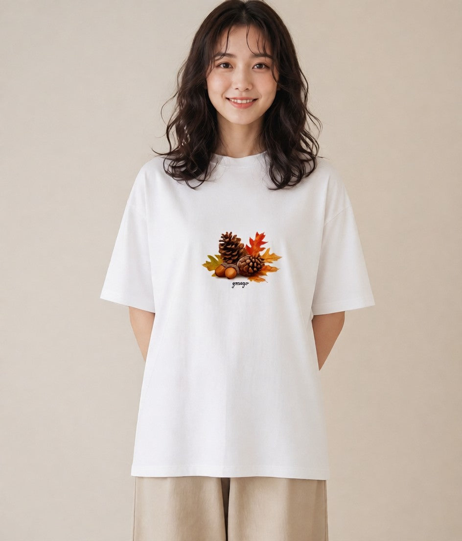 グラフィックTシャツ レディース どんぐり 植物 ボタニカル イラスト ポップ 旅行 母娘コーデ 白T YMAZO