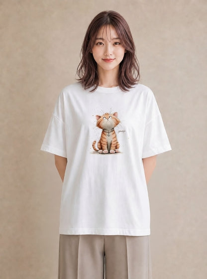 グラフィックTシャツ レディース 猫好き 猫 ねこ イラスト 旅行コーデ ラフ レイヤード 白T YMAZO