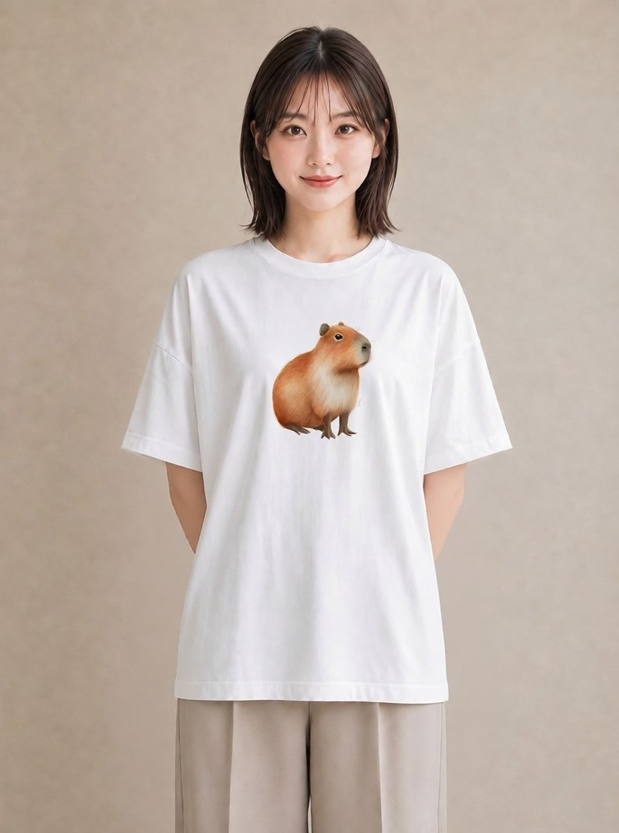 プリントTシャツ レディース ハムスター ペット 動物 イラスト 通勤 在宅 白T YMAZO