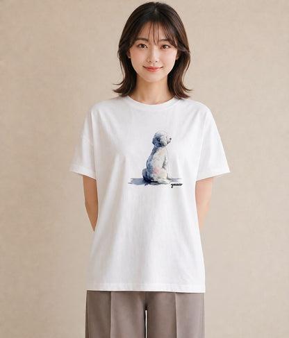 デザインTシャツ レディース ビションフリーゼ 犬 いぬ イラスト モード 誕生日プレゼント 綿100 白T YMAZO