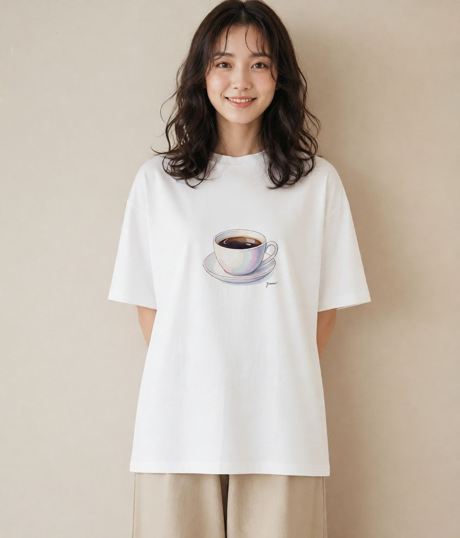Tシャツ レディース コーヒー カフェ 珈琲 イラスト 休日コーデ お揃い 親子 白T YMAZO