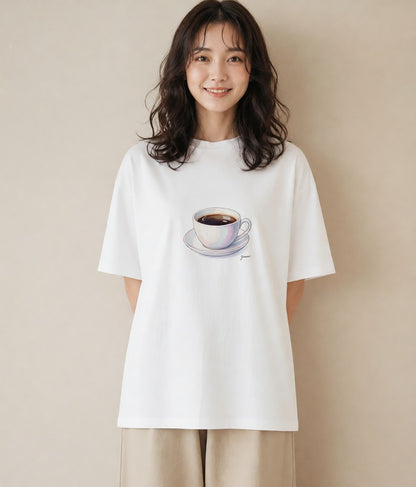 Tシャツ レディース コーヒー カフェ 珈琲 イラスト 休日コーデ お揃い 親子 白T YMAZO