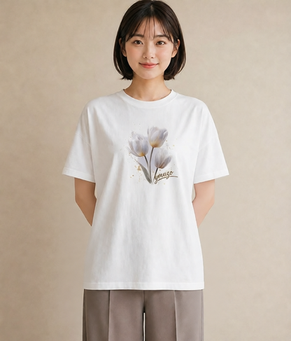 デザインTシャツ レディース チューリップ 花 花柄 イラスト 可愛い 女性 旅行用 白T