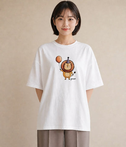 Tシャツ レディース ライオン 動物 アニマル イラスト 上品 公園 ママ 白T YMAZO