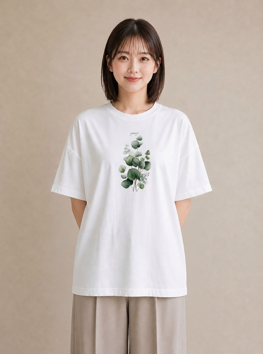 デザインTシャツ レディース ユーカリ 植物 ボタニカル イラスト 淡色 姉妹 送別ギフト 白T YMAZO