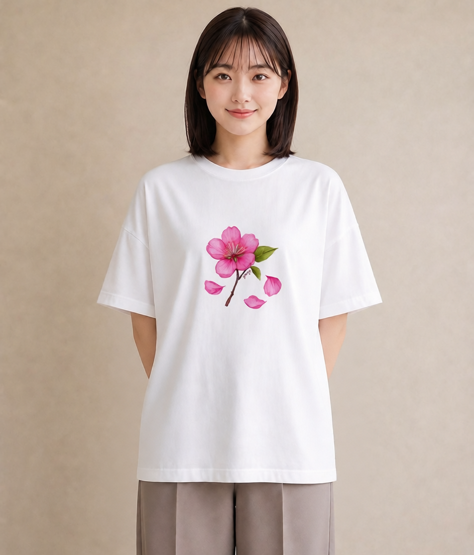 プリントTシャツ レディース 椿 花 花柄 イラスト 手描き風 春コーデ 姉妹 白T