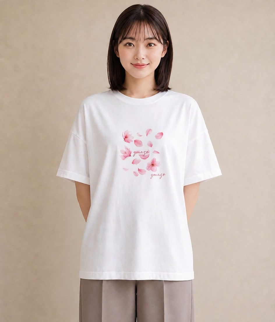 半袖Tシャツ レディース さくら 桜 サクラ 花 花柄 イラスト 手描き風 お出かけ 普段着 白T
