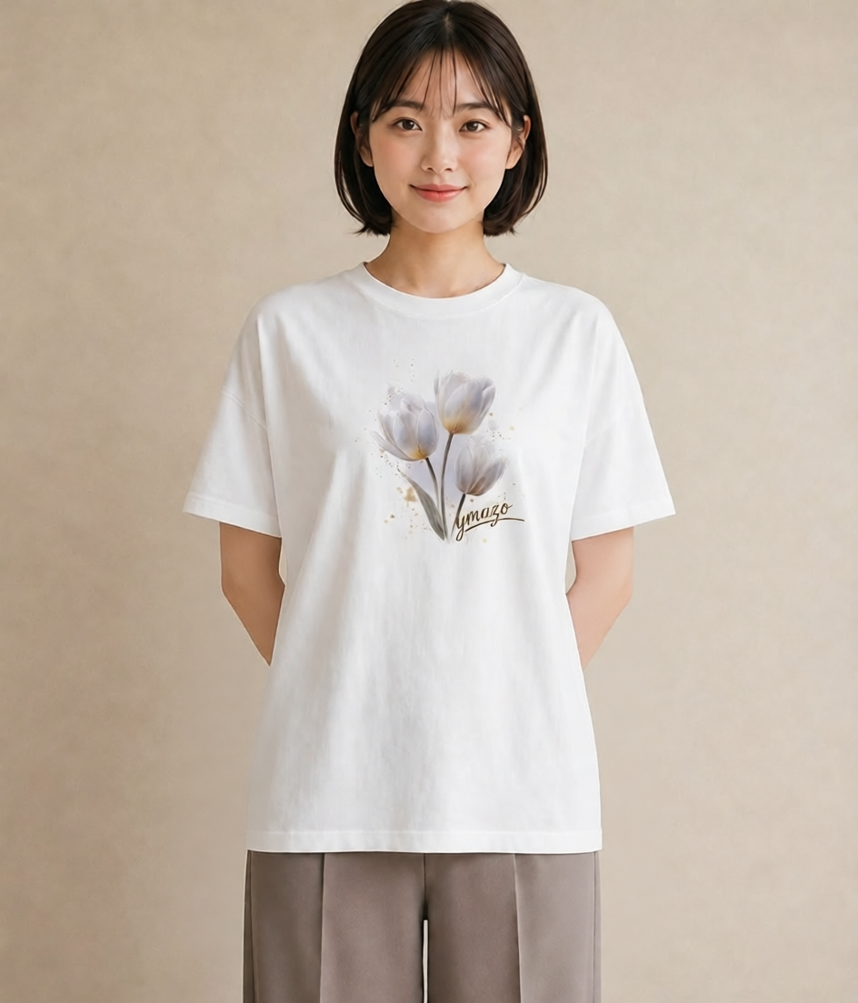 デザインTシャツ レディース チューリップ 花 花柄 イラスト 可愛い 女性 旅行用 白T YMAZO