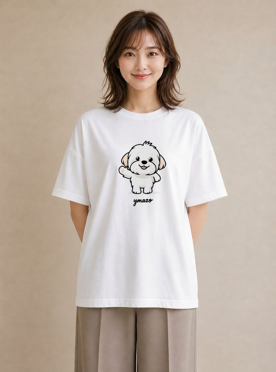 プリントTシャツ レディース ビションフリーゼ 犬 いぬ イラスト ヴィンテージ風 おしゃれギフト 社会人 白T YMAZO